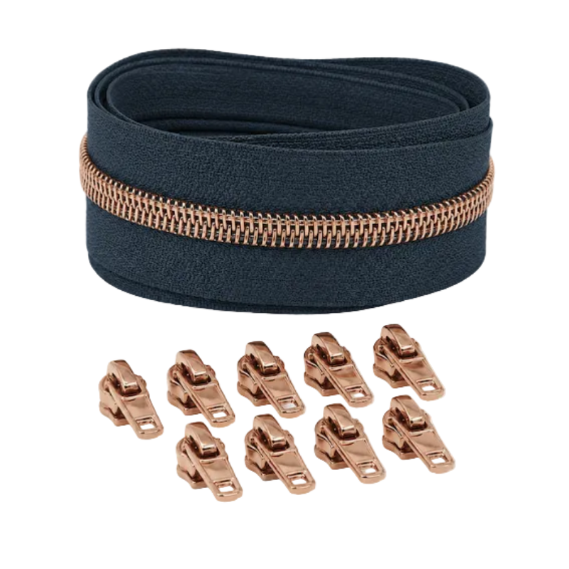 Reißverschluss & Zipper im Set – 3 Meter inkl. 9 Zipper (Kupfer/Petrol)