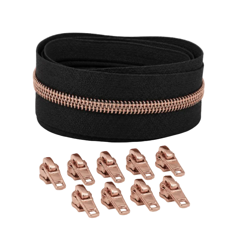 Reißverschluss & Zipper im Set – 3 Meter inkl. 9 Zipper (Kupfer/Schwarz)