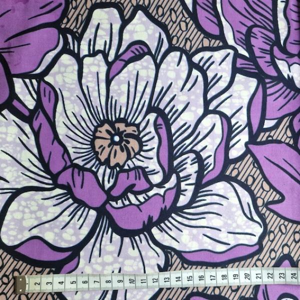 Afrikanischer Wax Print Stoff Baumwolle LILA FLOWERS