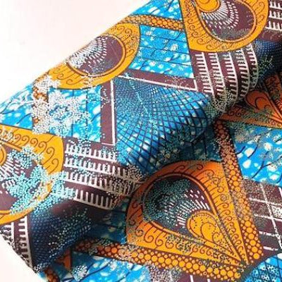 ORANGE BLUE FAN BLUE METALLIC Osikani Stoff