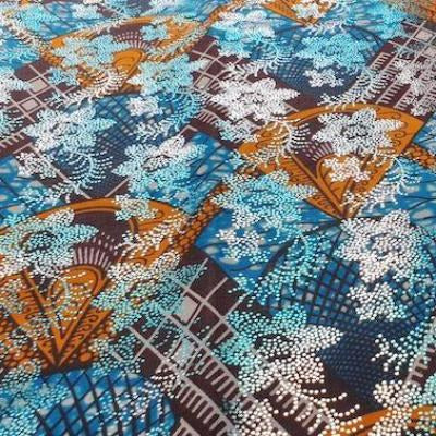 ORANGE BLUE FAN BLUE METALLIC-Osikani Stoff