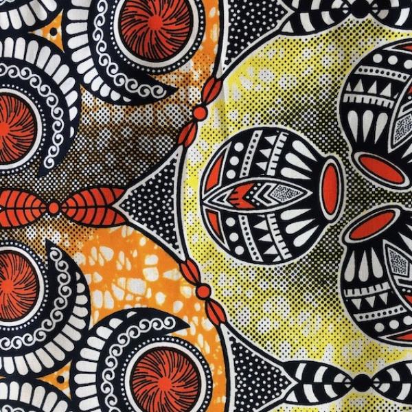 Afrikanischer Wax Print Stoff Baumwolle ORANGE ORNAMENT | Meterware