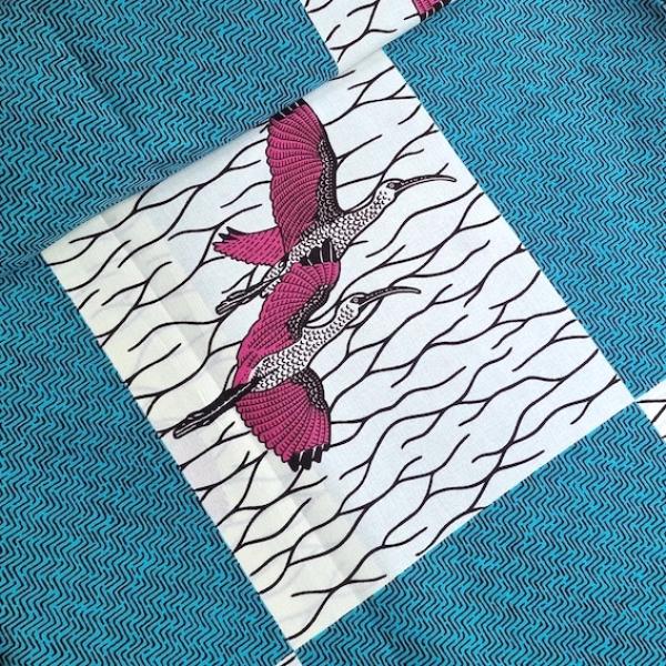 Wax Print Stoff Baumwolle türkis pink Vögel – Meterware afrikanisch Pink Bird