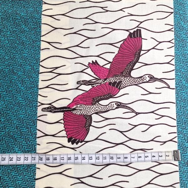 Wax Print Stoff Baumwolle türkis pink Vögel – Meterware afrikanisch Pink Bird