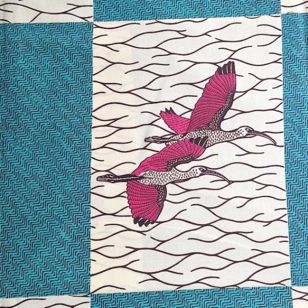Wax Print Stoff Baumwolle türkis pink Vögel – Meterware afrikanisch Pink Bird