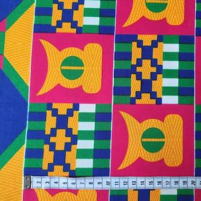 PINK GEOMETRIC-Afrikanischer-Kente-Stoff-