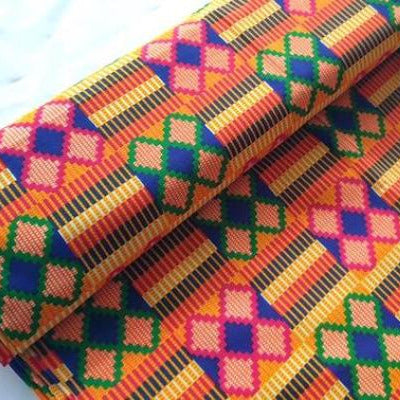 PINK GREEN CROSS Afrikanischer-Kente-Stoff