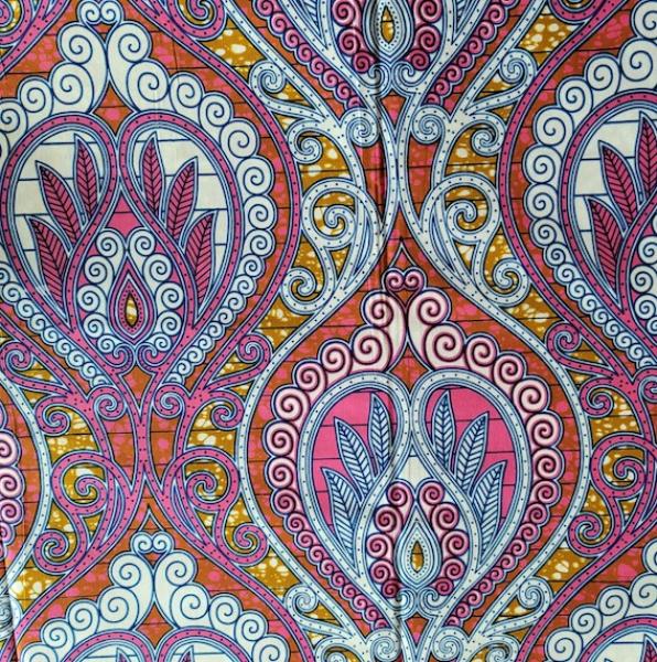Wax Print Stoff Baumwolle pink Ornamentmuster – Meterware afrikanisch Pink Indian Ornament