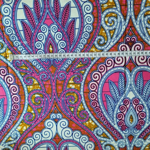 Wax Print Stoff Baumwolle pink Ornamentmuster – Meterware afrikanisch Pink Indian Ornament