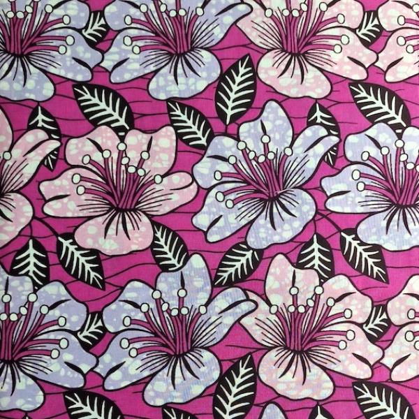 Wax Print Stoff Baumwolle lila pink floral Blumenmuster – Meterware afrikanisch Pink Retro Flowers