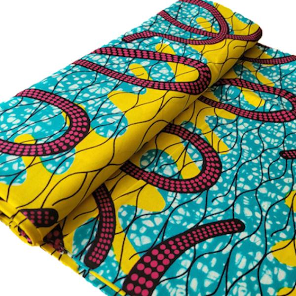 Wax Print Stoff Baumwolle türkis pink Schlangenmuster – Meterware afrikanisch Pink Snake