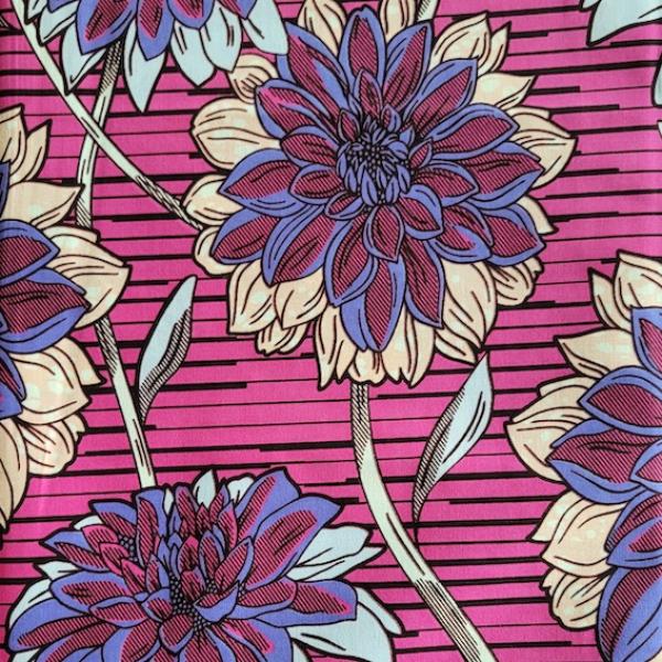 Wax Print Stoff Baumwolle pink lila floral Blumenmuster – Meterware afrikanisch Purple Dahlias
