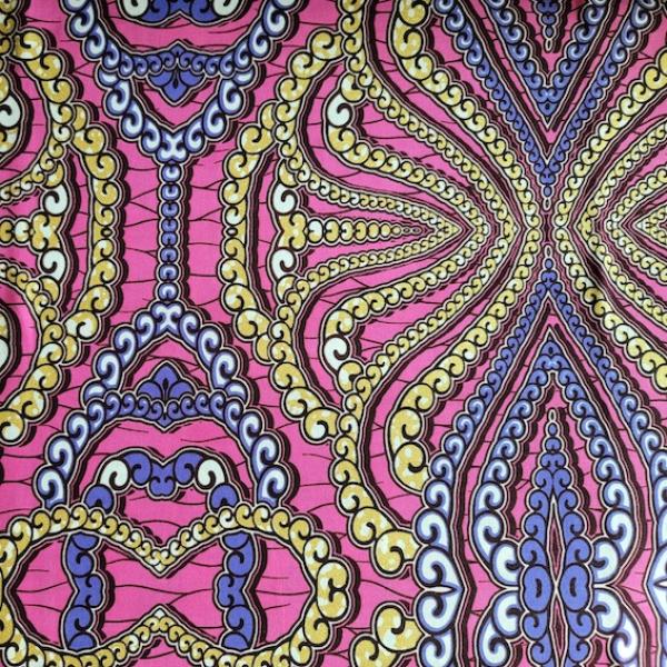 Wax Print Stoff Baumwolle lila gold Perlenkette – Meterware afrikanisch Purple Gold Pearl Necklace