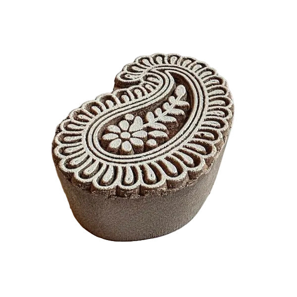 Indischer Holzstempel Paisley Blütenranke mit floraler Verzierung und bogenförmigem Rand
