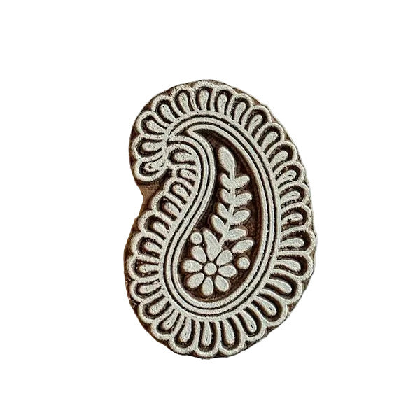 Indischer Holzstempel Paisley Blütenranke mit floraler Verzierung und bogenförmigem Rand
