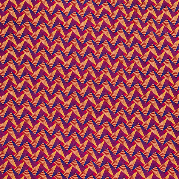Original Shweshwe Stoff Pink Fan Pattern mit geometrischem Fächermuster in Pink und Gelb