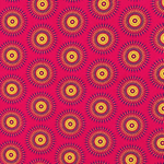 Original Shweshwe Stoff Pink Sun mit gelben Sonnenmotiven auf pinkfarbenem Hintergrund