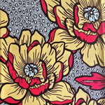 Afrikanischer Wax Print Stoff Baumwolle RED BEIGE FLOWERS