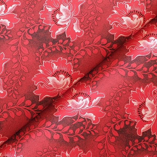 RED-FLOWER-Afrikanischer-Shweshwe-Stoff-