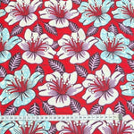 Wax Print Stoff Baumwolle rot hellblau floral Blumenmuster – Meterware afrikanisch Red Retro Flowers