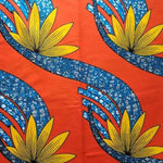 Wax Print Stoff Baumwolle rot gelb floral – Meterware afrikanisch Red Yellow Tropical Flower