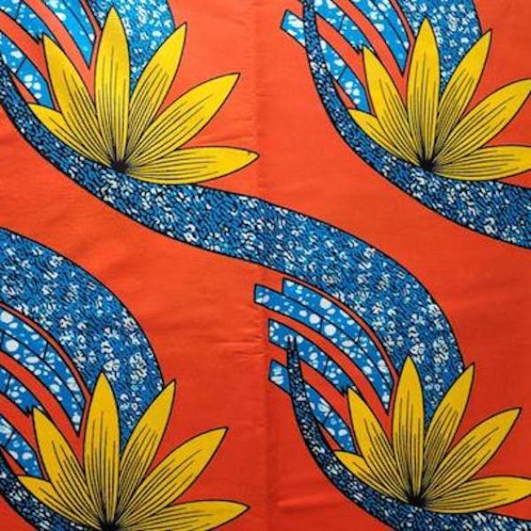 Wax Print Stoff Baumwolle rot gelb floral – Meterware afrikanisch Red Yellow Tropical Flower