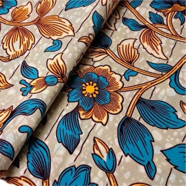 Afrikanischer Wax Print Stoff Baumwolle ROMANTIC BLUE FLOWERS | Meterware