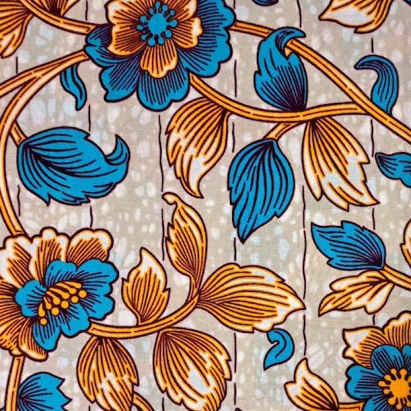 Afrikanischer Wax Print Stoff Baumwolle ROMANTIC BLUE FLOWERS | Meterware