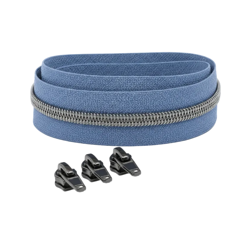 Reißverschluss-Set 1 m inkl. 3 Zipper – Gunmetal/Blassblau