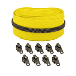 Reißverschluss & Zipper im Set – 3 Meter inkl. 9 Zipper (Gunmetal/Neongelb)