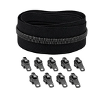 Reißverschluss & Zipper im Set – 3 Meter inkl. 9 Zipper (Gunmetal/Schwarz)
