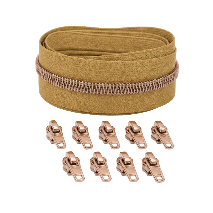 Reißverschluss & Zipper im Set – 3 Meter inkl. 9 Zipper (Kupfer/Curry)