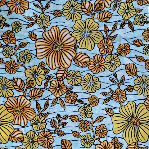 Wax Print Stoff Baumwolle blau gelb floral Blumenmuster – Meterware afrikanisch Summer Flowers