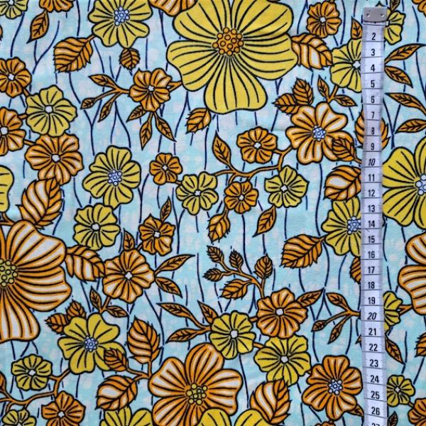 Wax Print Stoff Baumwolle blau gelb floral Blumenmuster – Meterware afrikanisch Summer Flowers