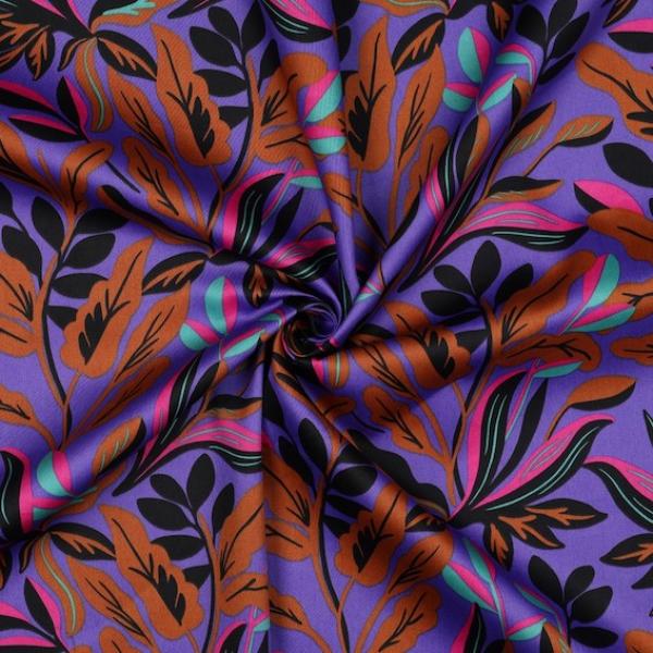 Baumwollsatin Purple Lush Leaves von Nerida Hansen