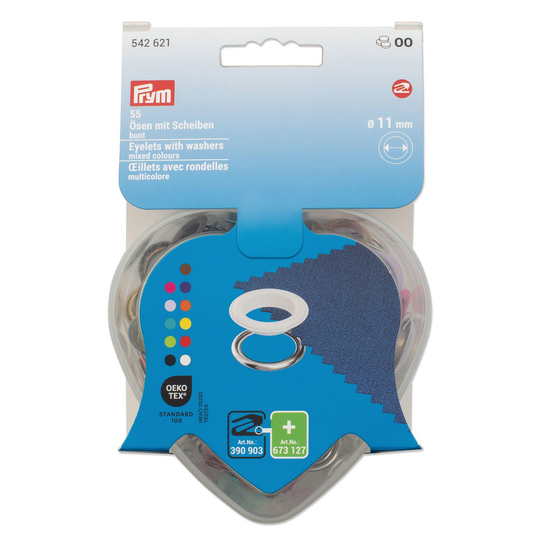 Prym Ösen mit Scheiben "Bunt in Herzbox" – Ø 11 mm – 55 Stück