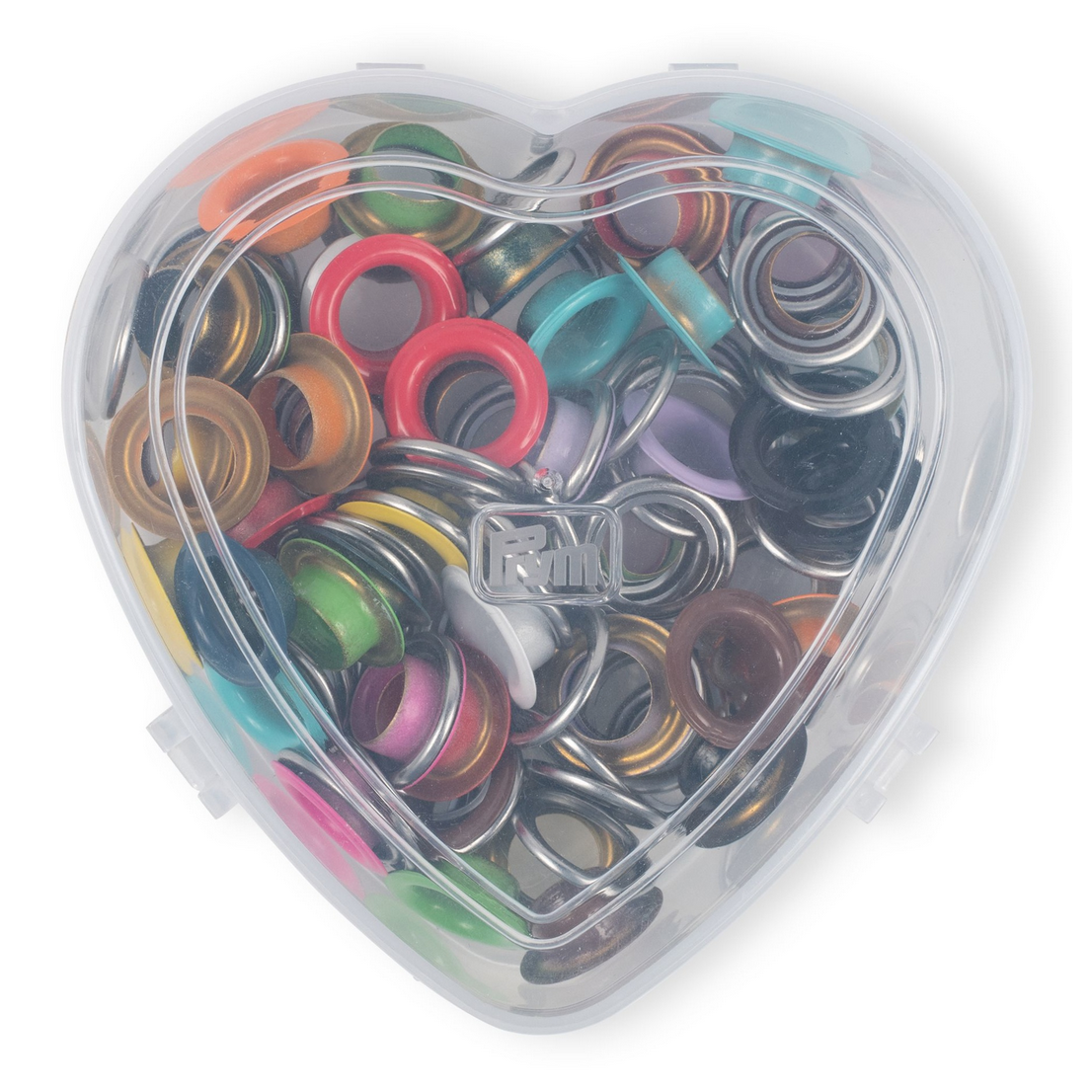 Prym Ösen mit Scheiben "Bunt in Herzbox" – Ø 11 mm – 55 Stück