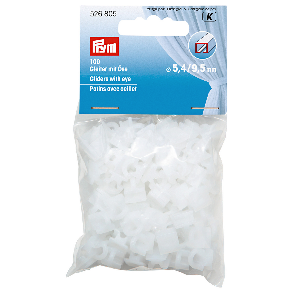 Prym Vorhanggleiter mit Öse " 100 Stück, Weiß" - Ø 5,4 mm & Ø 9,5 mm