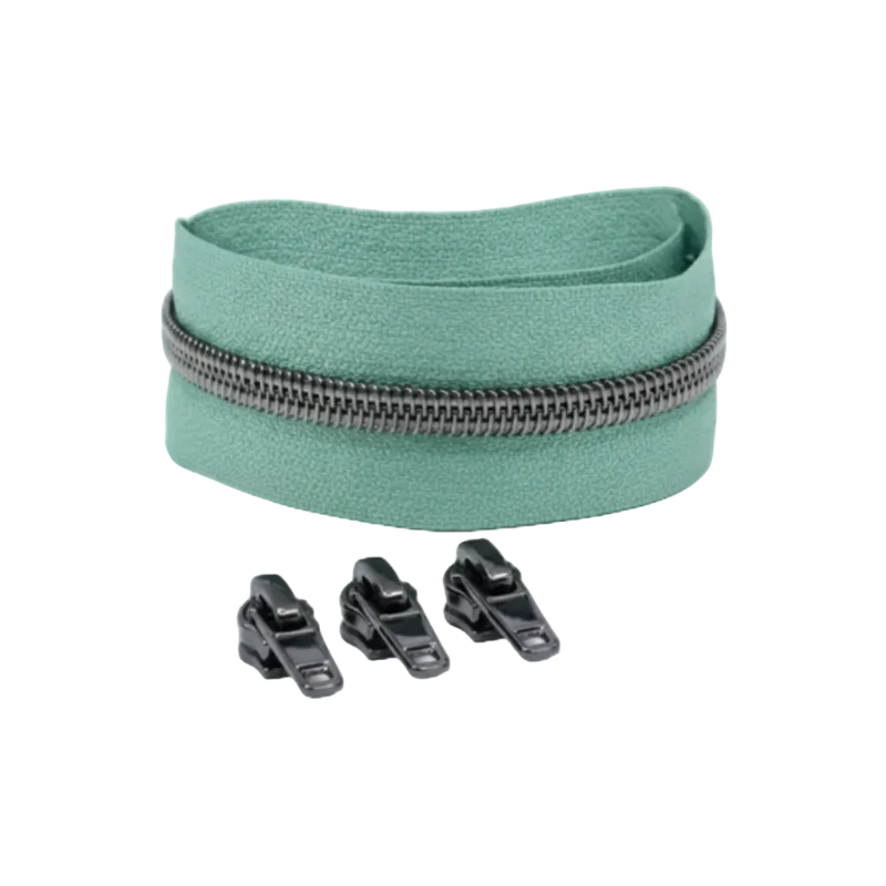 Reißverschluss & Zipper im Set – 1 Meter inkl. 3 Zipper – Gunmetal/Mint