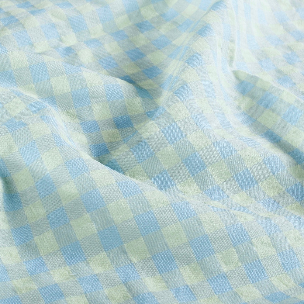 Seersucker Stoff Karo Hellblau Mint – Baumwollmischung Meterware