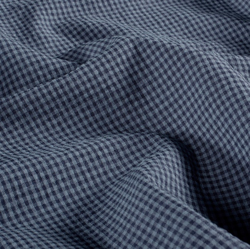 Seersucker Stoff Karo Klein Marine – Baumwollmischung Meterware