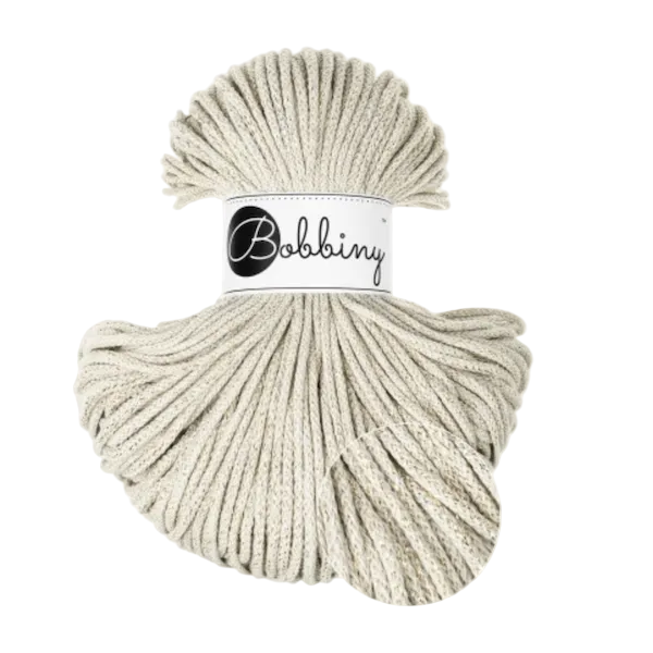 Bobbiny Flechtkordel Junior 3 mm Shiny Cashmere Beige – schimmernde beige Kordel, 100 m