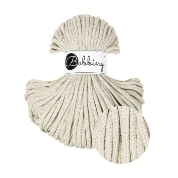 Bobbiny Flechtkordel Premium 5 mm Shiny Cashmere Beige – 50 m schimmernde beige Kordel