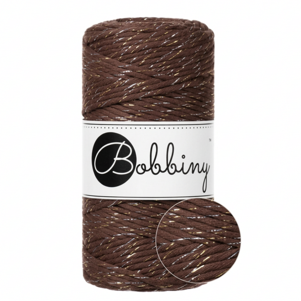 Bobbiny Makramee-Garn 3 mm Shiny Chocolate Brown – 100 m schimmerndes Schokoladenbraun