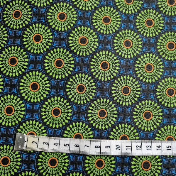 Shweshwe Baumwollstoff Disco Blue Circle mit geometrischen Kreismotiven