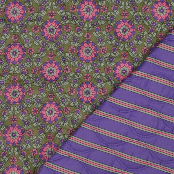 Steppstoff Doubleface Blumen und Streifen