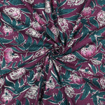 Stoff aus Indien "Hand Block Print Flowers Aubergine" - Baumwolle Meterware