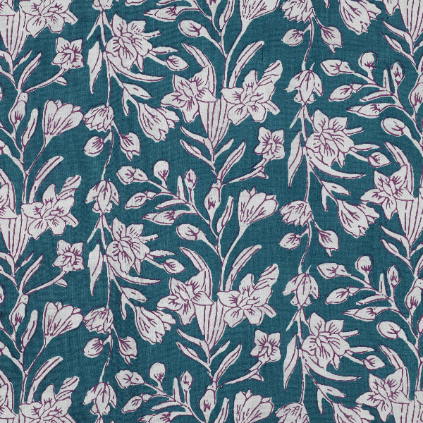 Stoff aus Indien Hand Block Print Petrol