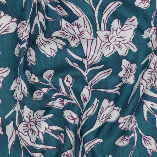 Stoff aus Indien Hand Block Print Petrol