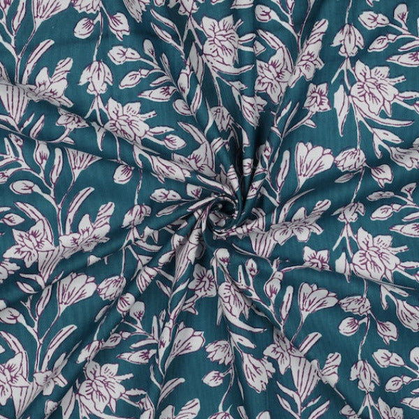 Stoff aus Indien Hand Block Print Petrol